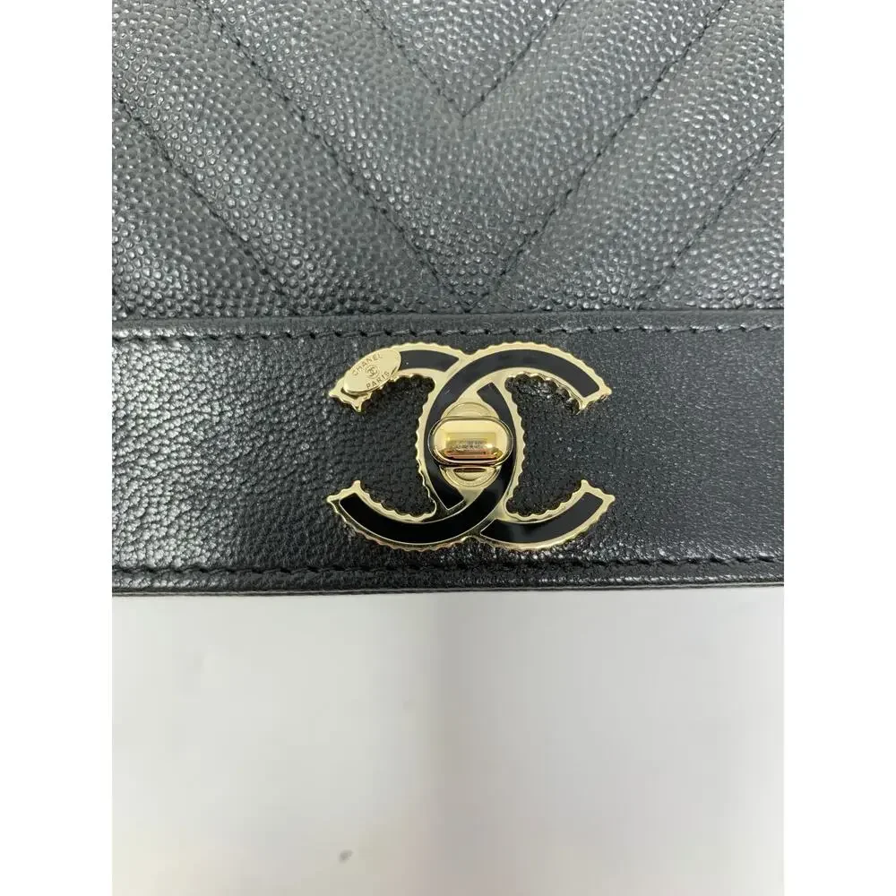 Chanel Chevron Mademoiselle Wallet On Chain Black Caviar Leather